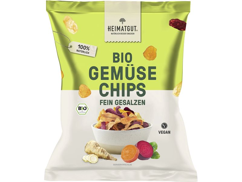 Heimatgut Bio Gemüse Chips fein gesalzen 100 g Veganer Snack aus biologisch zertifiziertem Gemüse