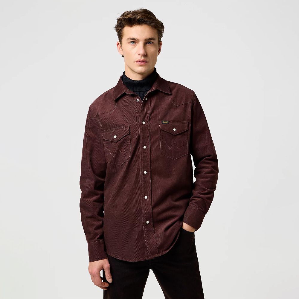 Wrangler mens Regular Western Corduroy Shirt Mahogany
