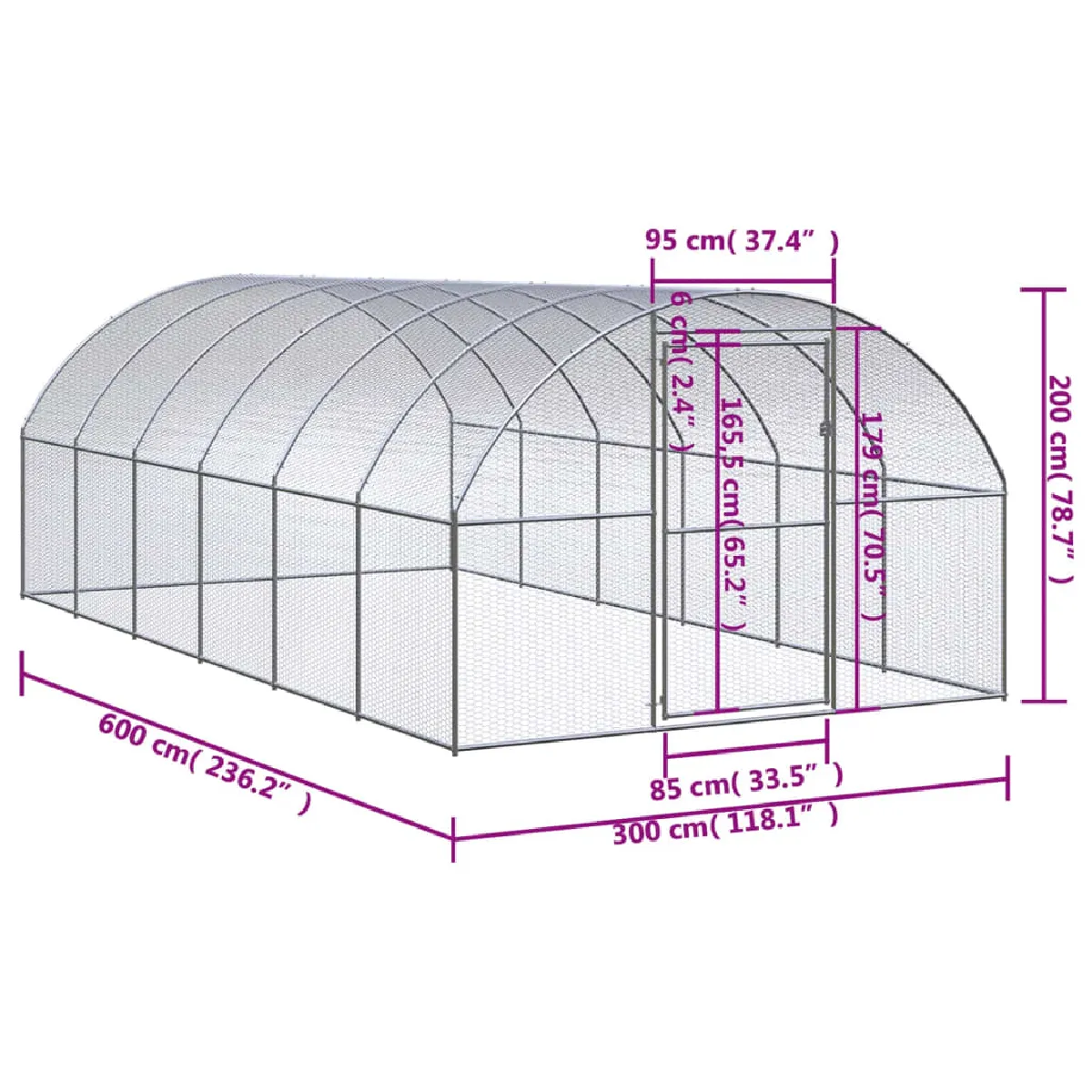vidaXL Poulailler 3x6x2 m Galvanisé
