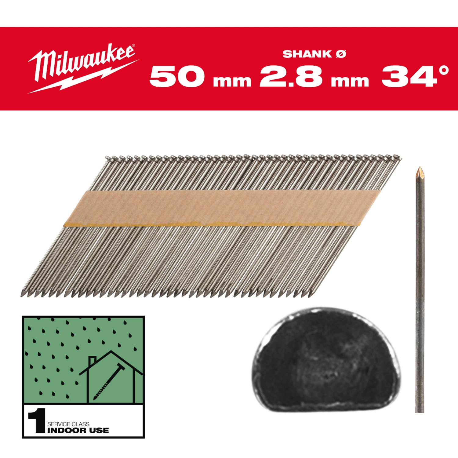 Milwaukee 4932492595 Nagels D-kop 34 50mm/SS/B/SC1-2,2kpc