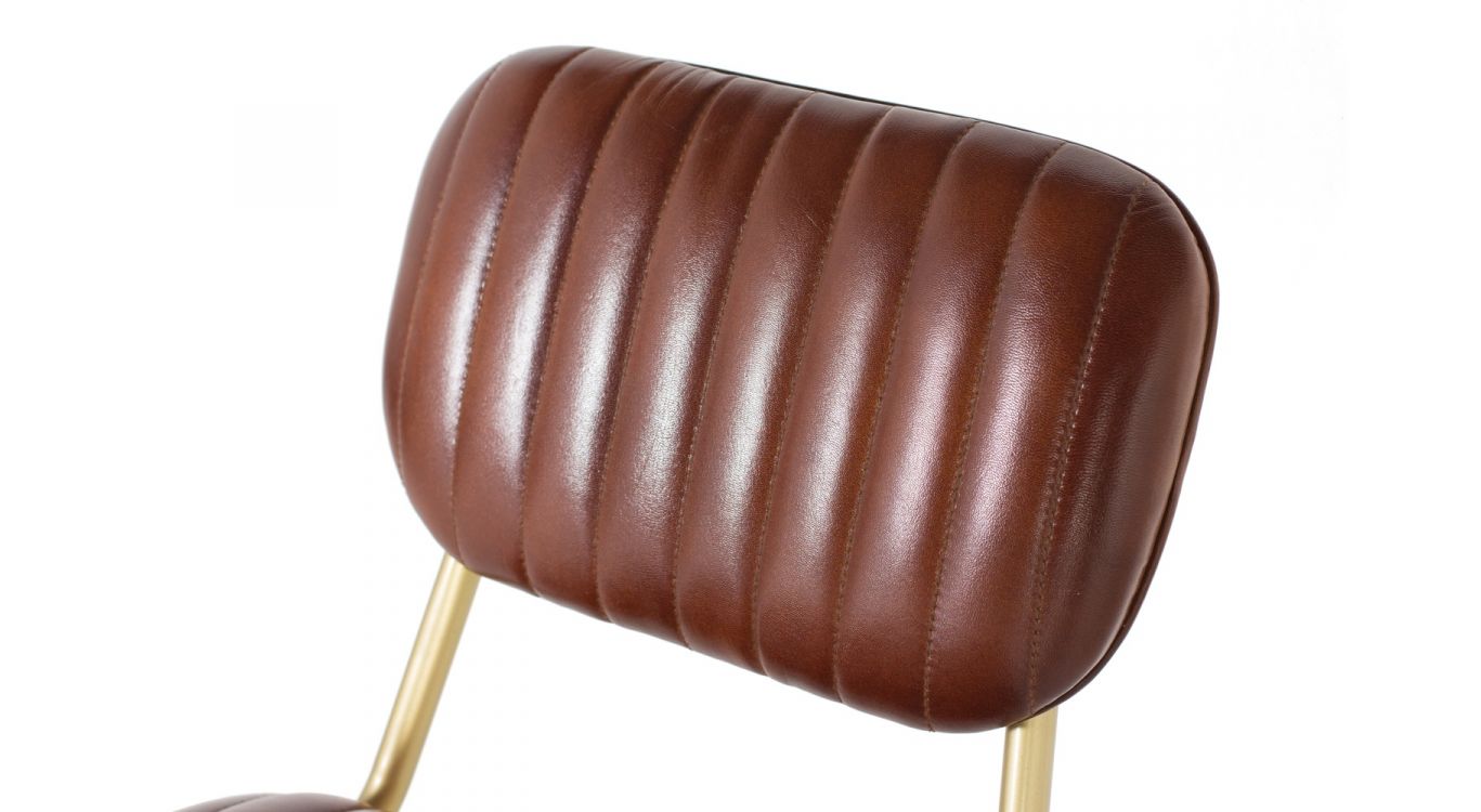 Chaise haute fer, cuir marron 41x56x101cm - fer-cuir