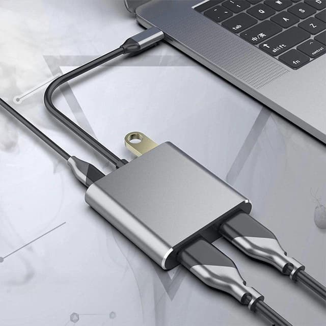 NÖRDIC USB-C til 2xHDMI-adapter 4K30Hz 1xUSB-C 60W PD 1xUSB-A 3.1 5Gbps MST