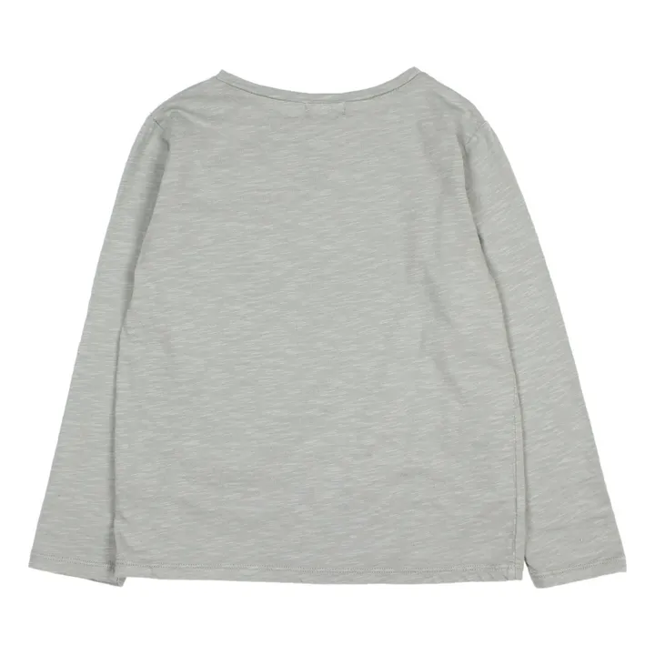 Búho T-Shirt Coton Bio Flammé Poche | Bleu gris