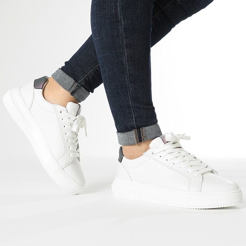 Baskets Femme Chunky Cupsole Lace Up Leather 1202 Bright White Amethyst