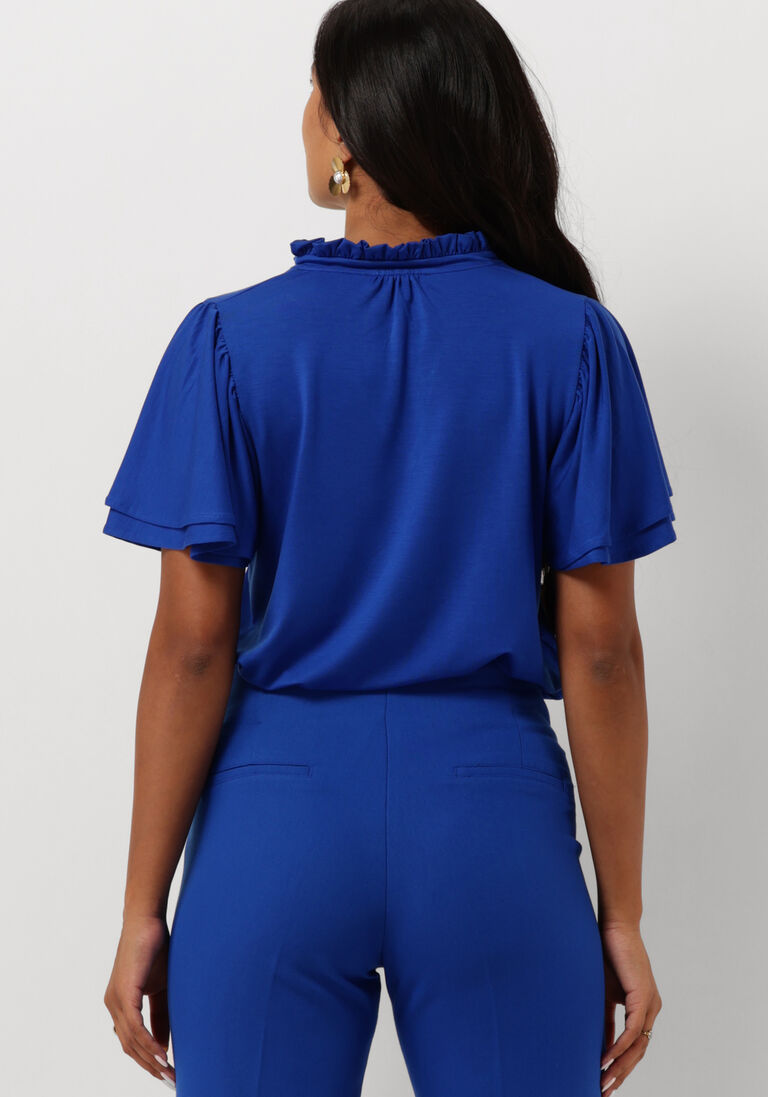 JANSEN AMSTERDAM blauwe jansen amsterdam top tc136 top short ruffled sleeve v-neck