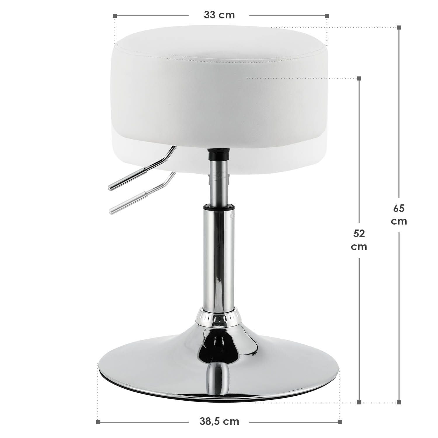 Juskys Schminktisch Hocker Tonia rund Ø 33 cm, höhenverstellbar 49 - 64 cm, Kunstlederüberzug Weiß