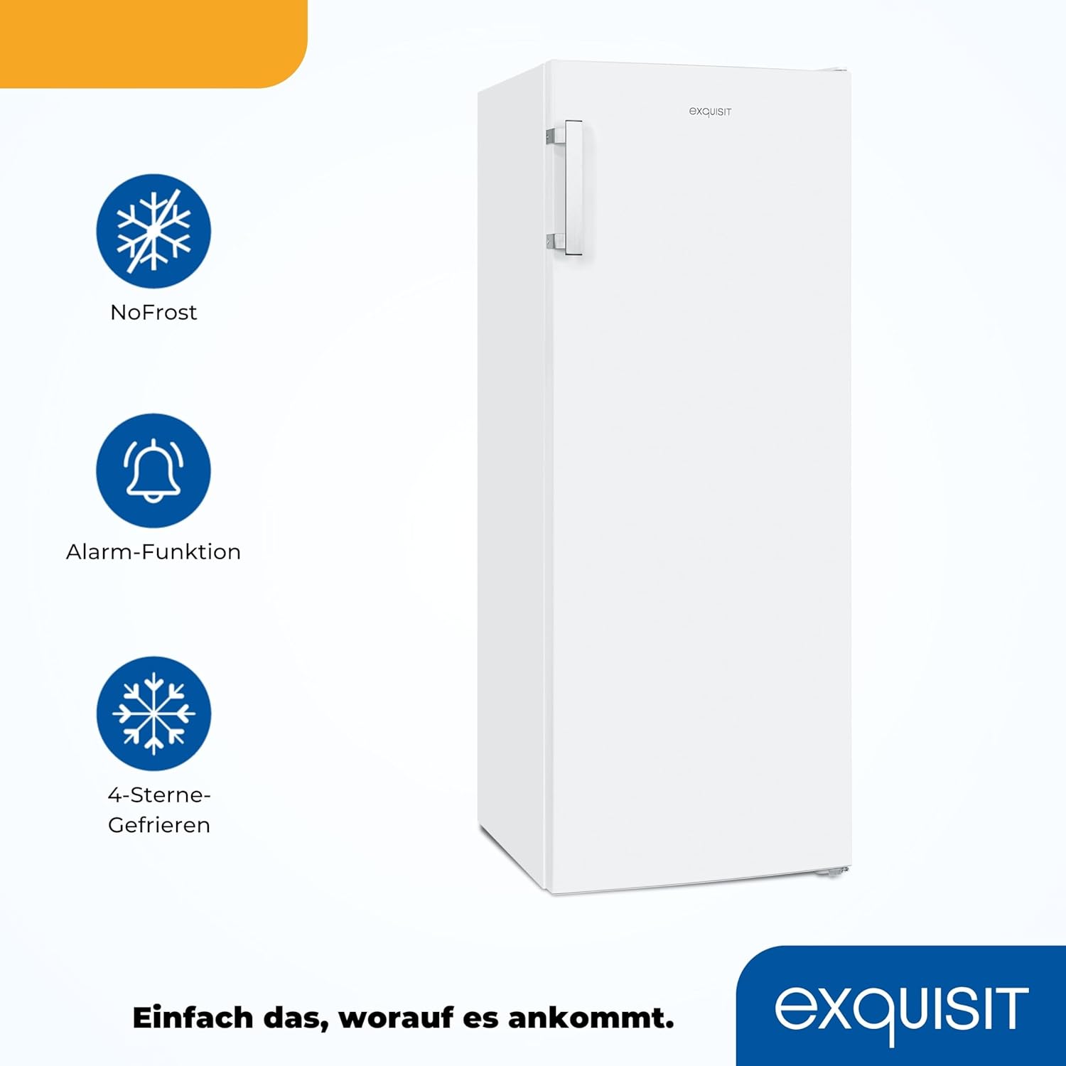 Exquisit Gefrierschrank GS231-NF-H-040D weiss | 161 Liter Nutzinhalt| Tiefkühlschrank | NoFrost | Tiefkühler elektronisch | Weiß