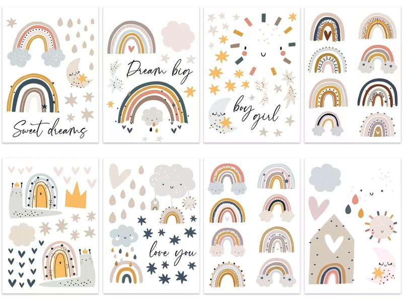 Papierdrachen Wandtattoo-Set Regenbogen Wandsticker für Kinder