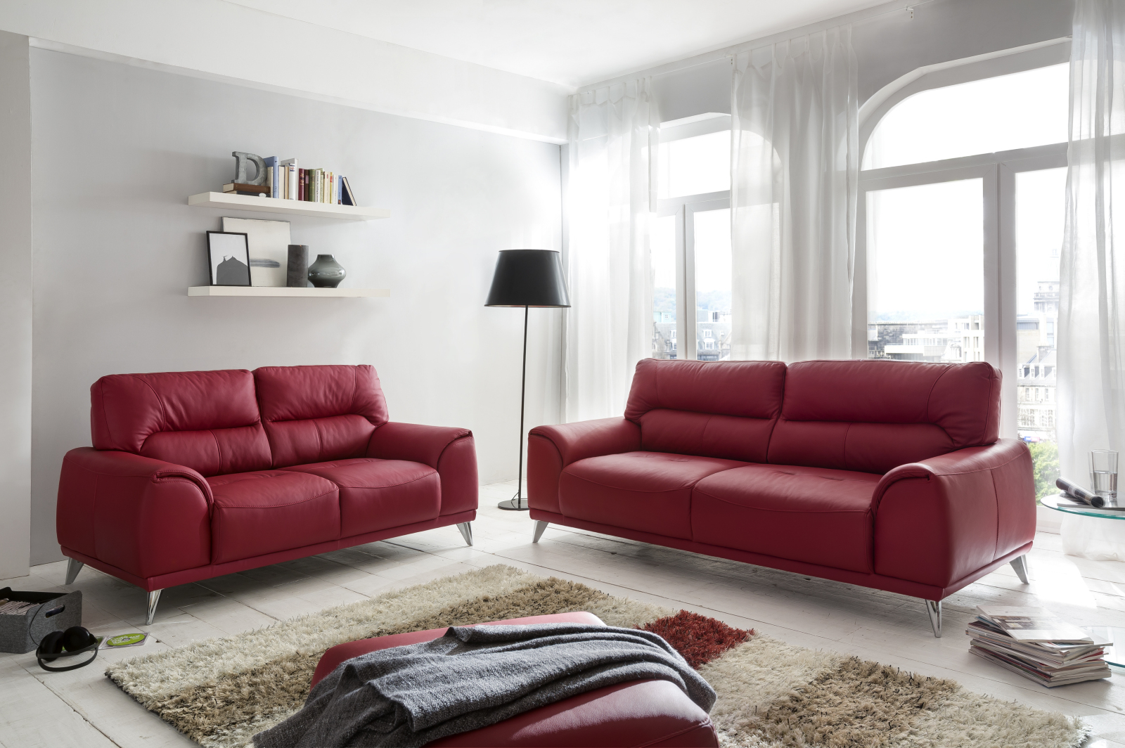 2-Sitzer Sofa - rot - Kunstleder