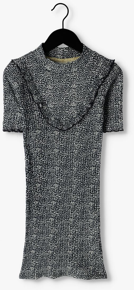 LIKE FLO donkerblauwe like flo midi jurk fancy rib aop ruffle dress