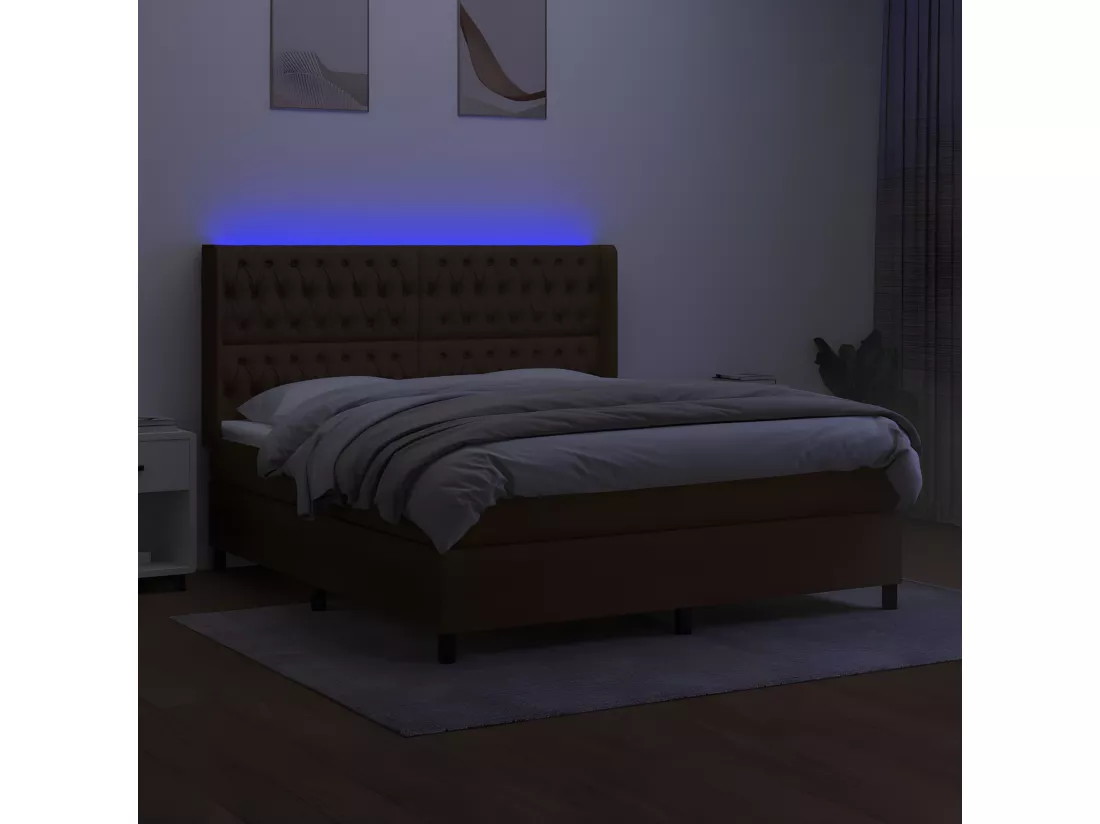 Sommier tapissier matelas et LED Marron foncé 160x200 cm Tissu