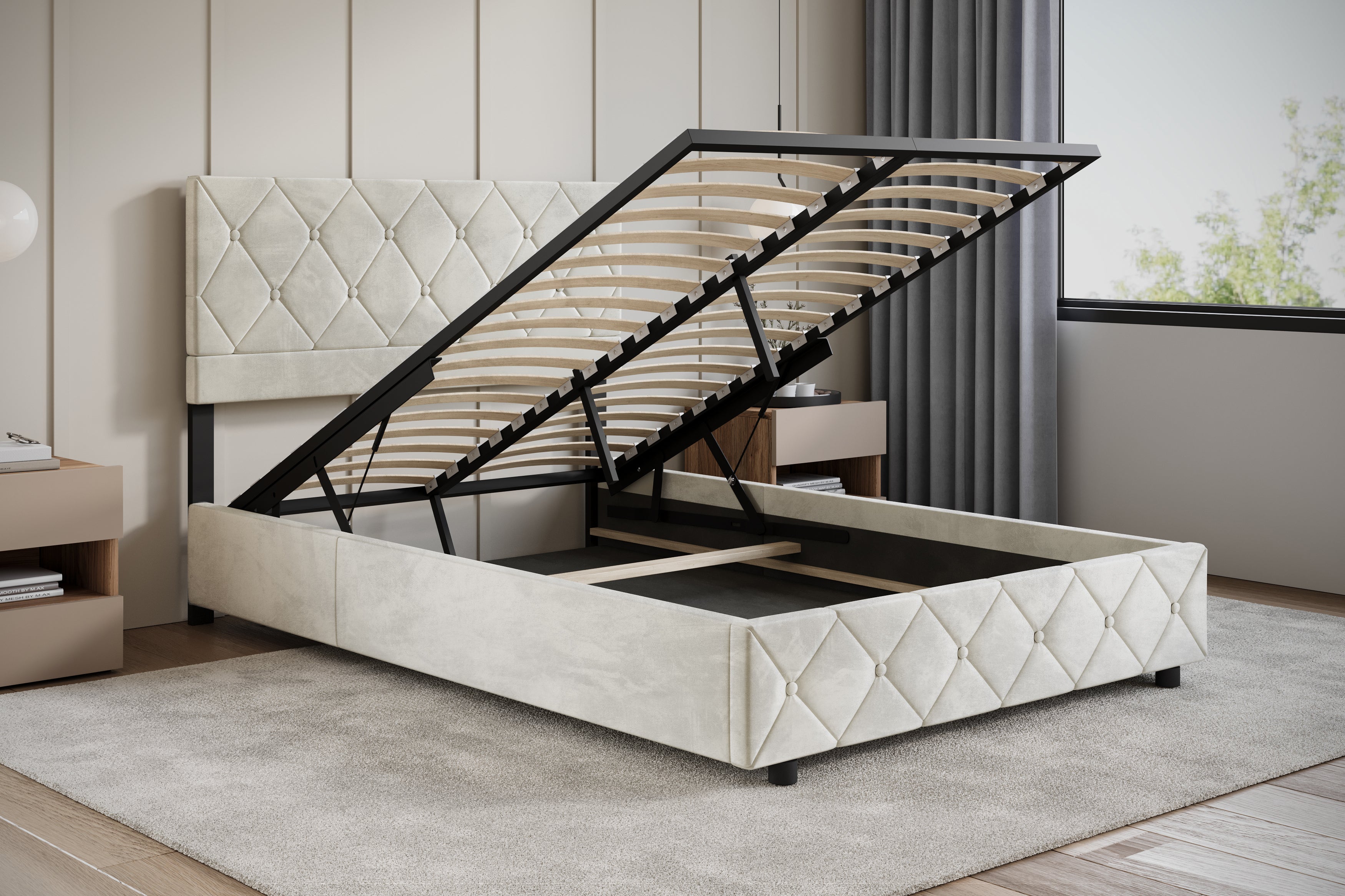 Hernandez - Tweepersoonsbed met opbergruimte - Beige - 140x200 cm