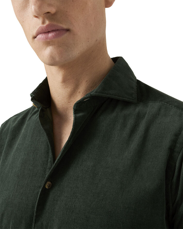 ETON Slim Fit Dark Green Fine Whale Coruroy Shirt Grøn