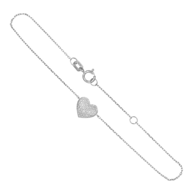 Bracelet Or Blanc et Diamants - Motif Coeur