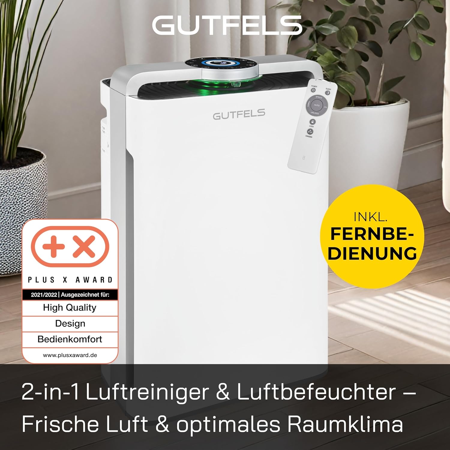 Luftreiniger und Luftbefeuchter, 2-in-1 Kombigerät, 7-Fach-Filtertechnologie, HEPA-14-Filter, inkl. Wassertank und Fernbedienung, für 60-70 m² Raumgröße, LR 67015 we