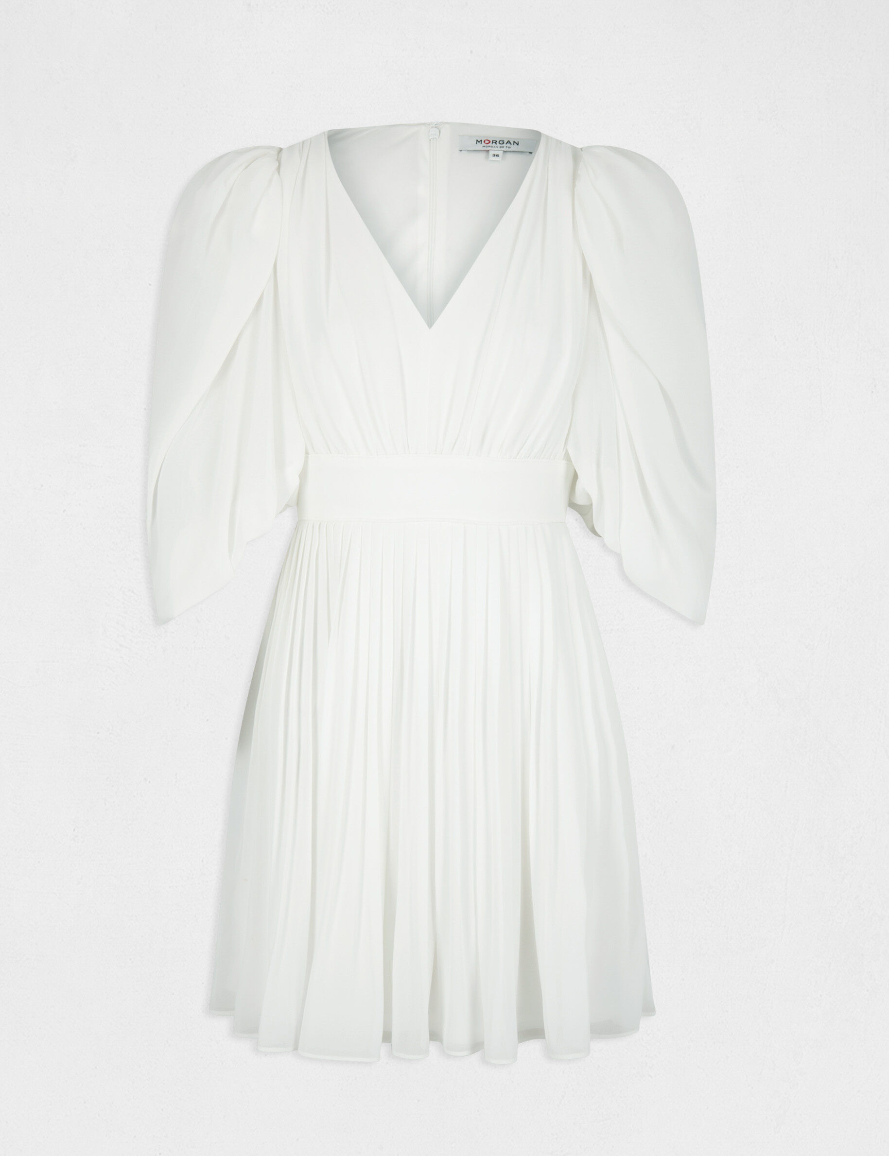 Robe évasée avec manches bouffantes ecru femme - ecru