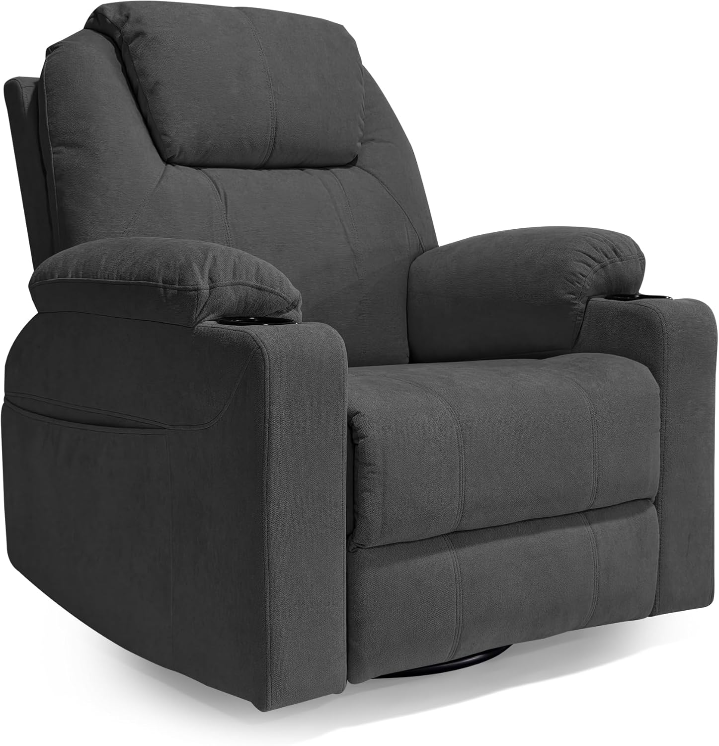Liegesessel mit 360° Schwenk- und Wippfunktion, Fauteuil TV réglable manuellement, geeignet für Wohnzimmer als Relaxsessel und Kinderbetreuungssessel, Dunkelgrau