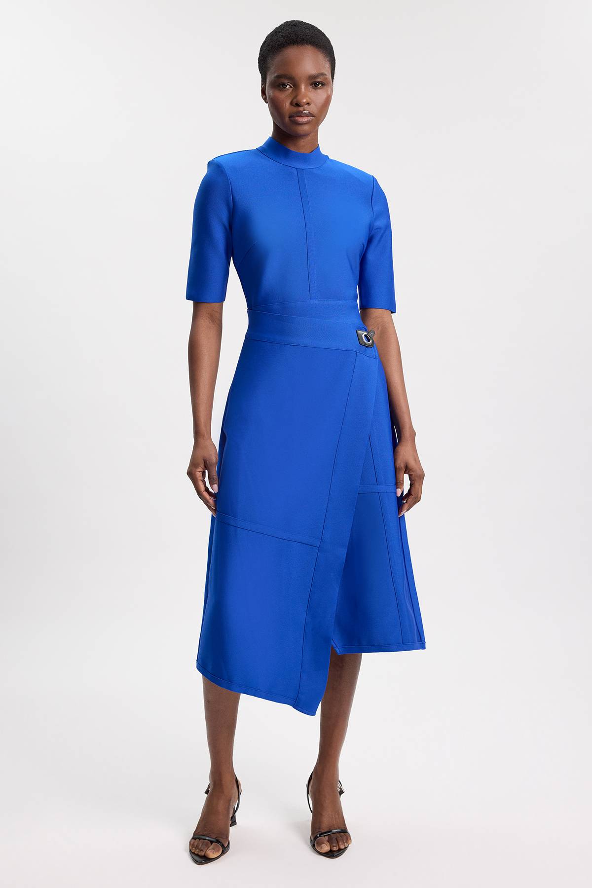 KarenMillen Robe Midi Tricot Bandage Asymétrique Effet Sculptant