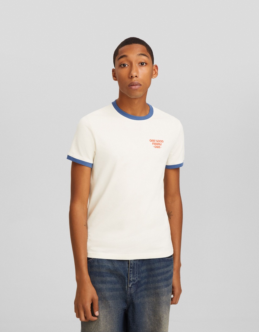Camiseta retrô canelada de manga curta com estampa.