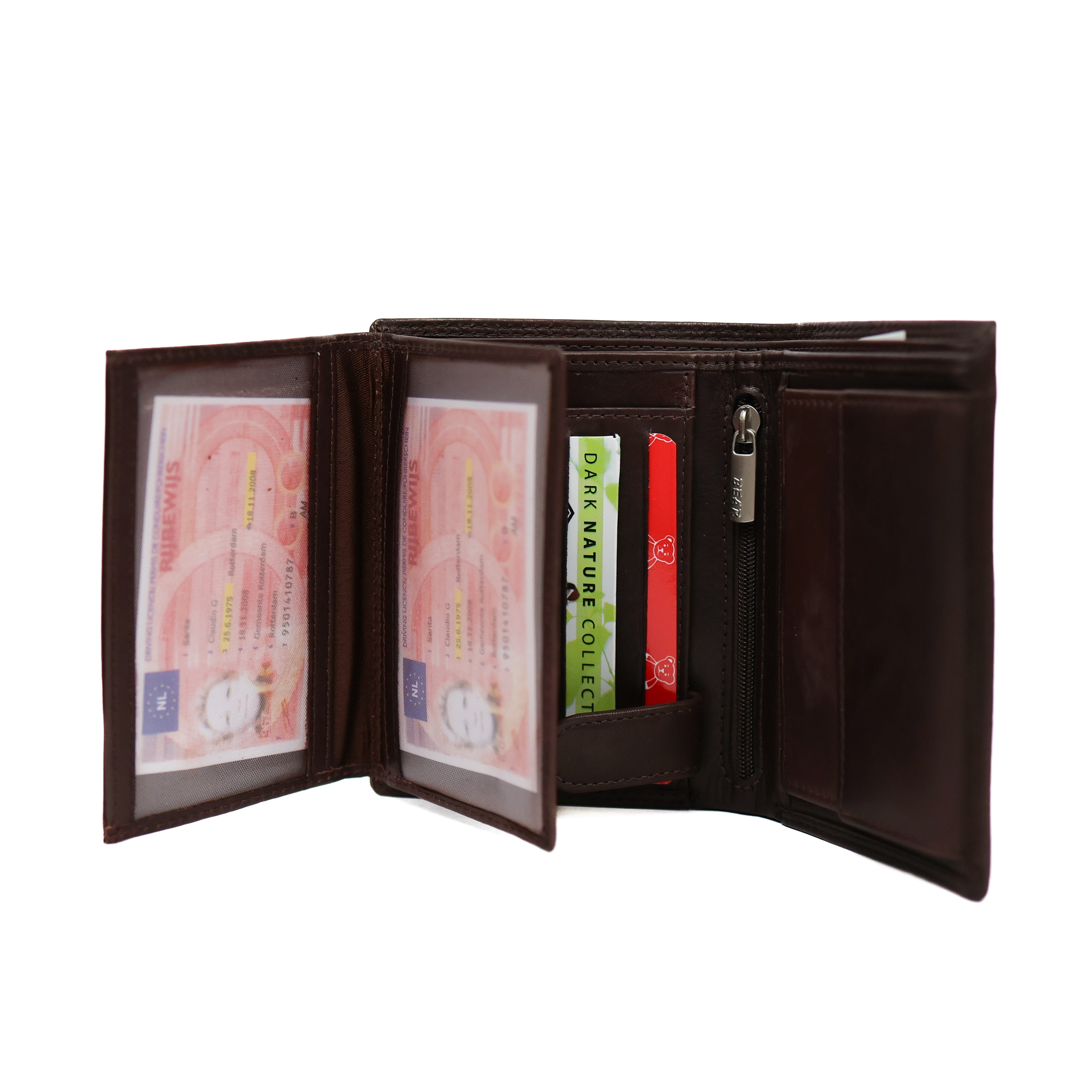 Hoge billfold 'Klaas' donkerbruin Donkerbruin