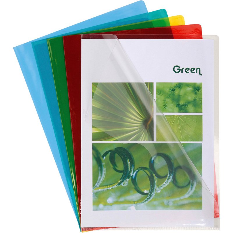 Chemise coin plastique Exacompta A4 PVC lisse 13/100e transparente couleurs assorties - Paquet de 50