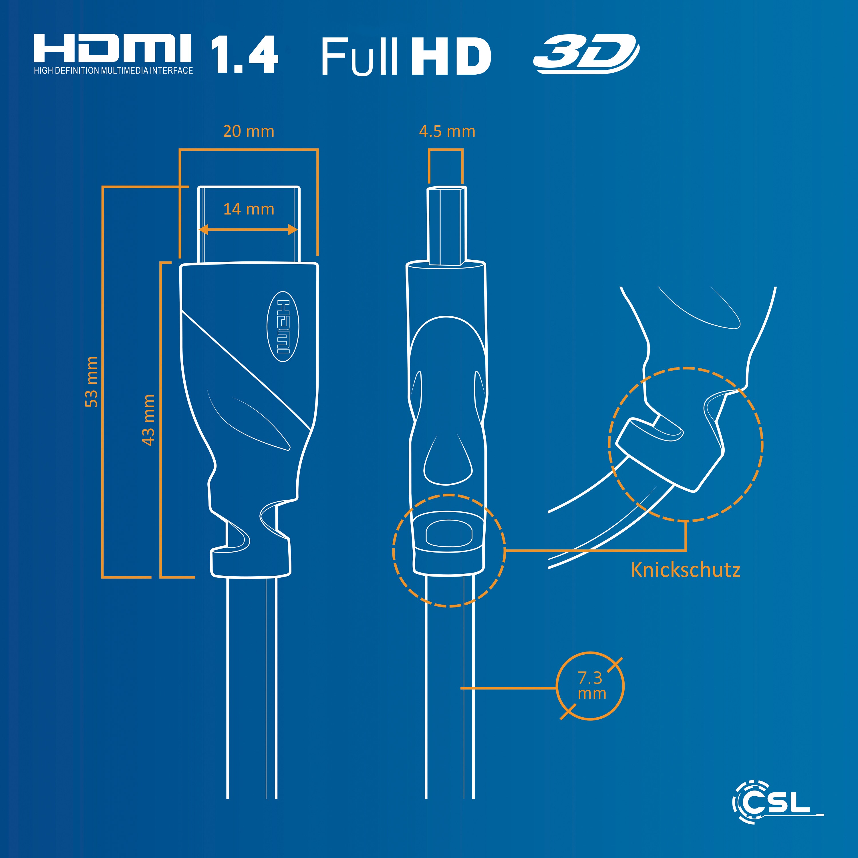 CSL HDMI-Kabel 2.0b, 4K UHD, Full HD, 3D, 3-fach geschirmt, High Speed mit Ethernet, HDMI Typ A- 15m