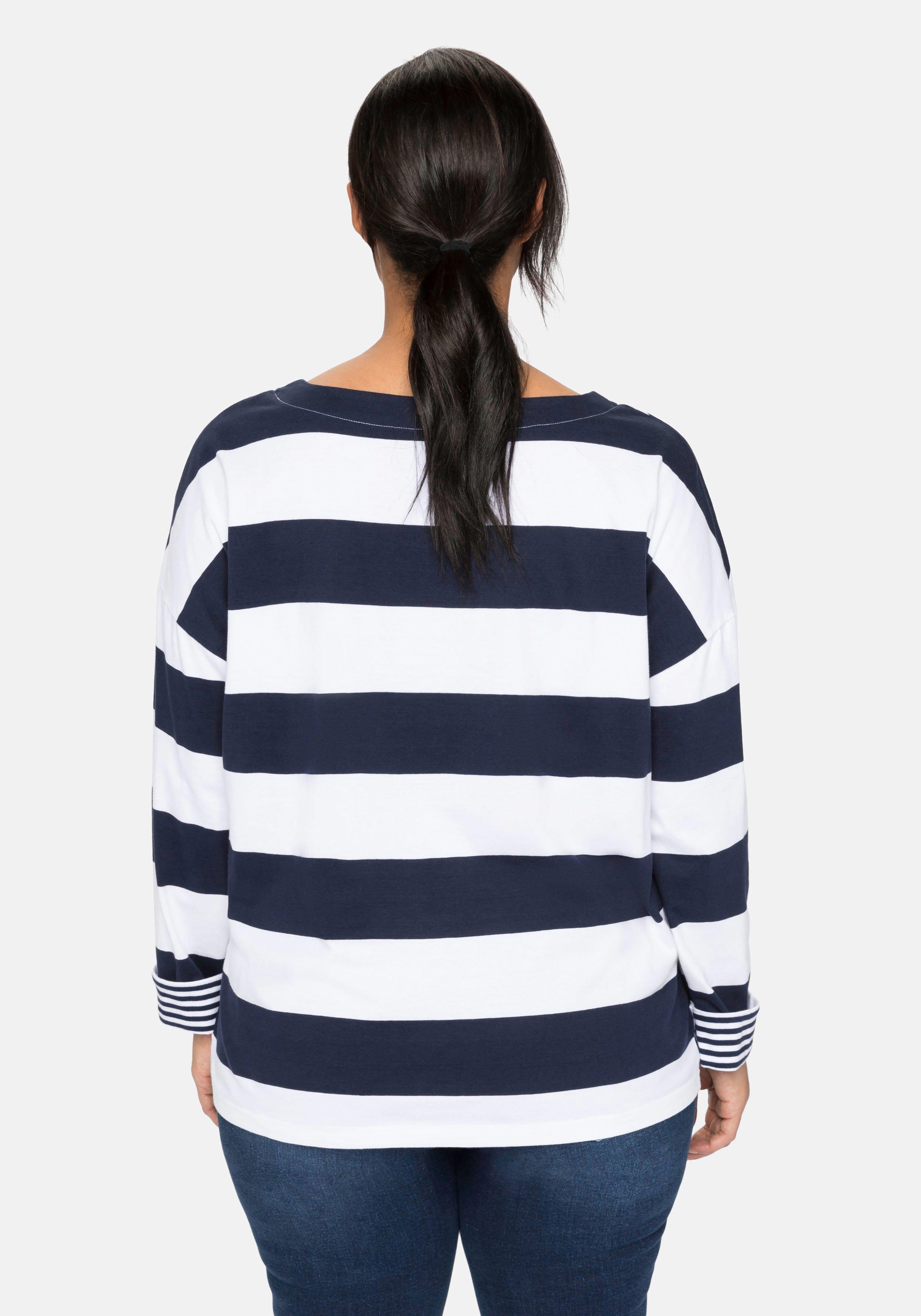 Langarmshirt mit Blockstreifen und U-Boot-Ausschnitt