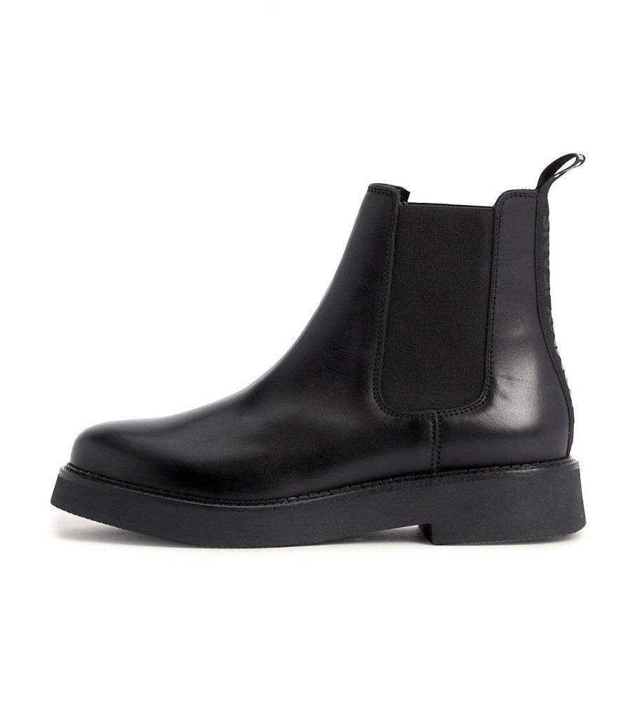 Botas Chelsea de couro Tommy Jeans com inscrição, pretas