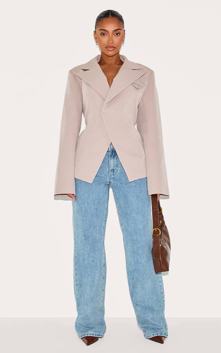 Taupe Blazer Ajusté Asymétrique Croisé Avec Taille Ajustable Shape