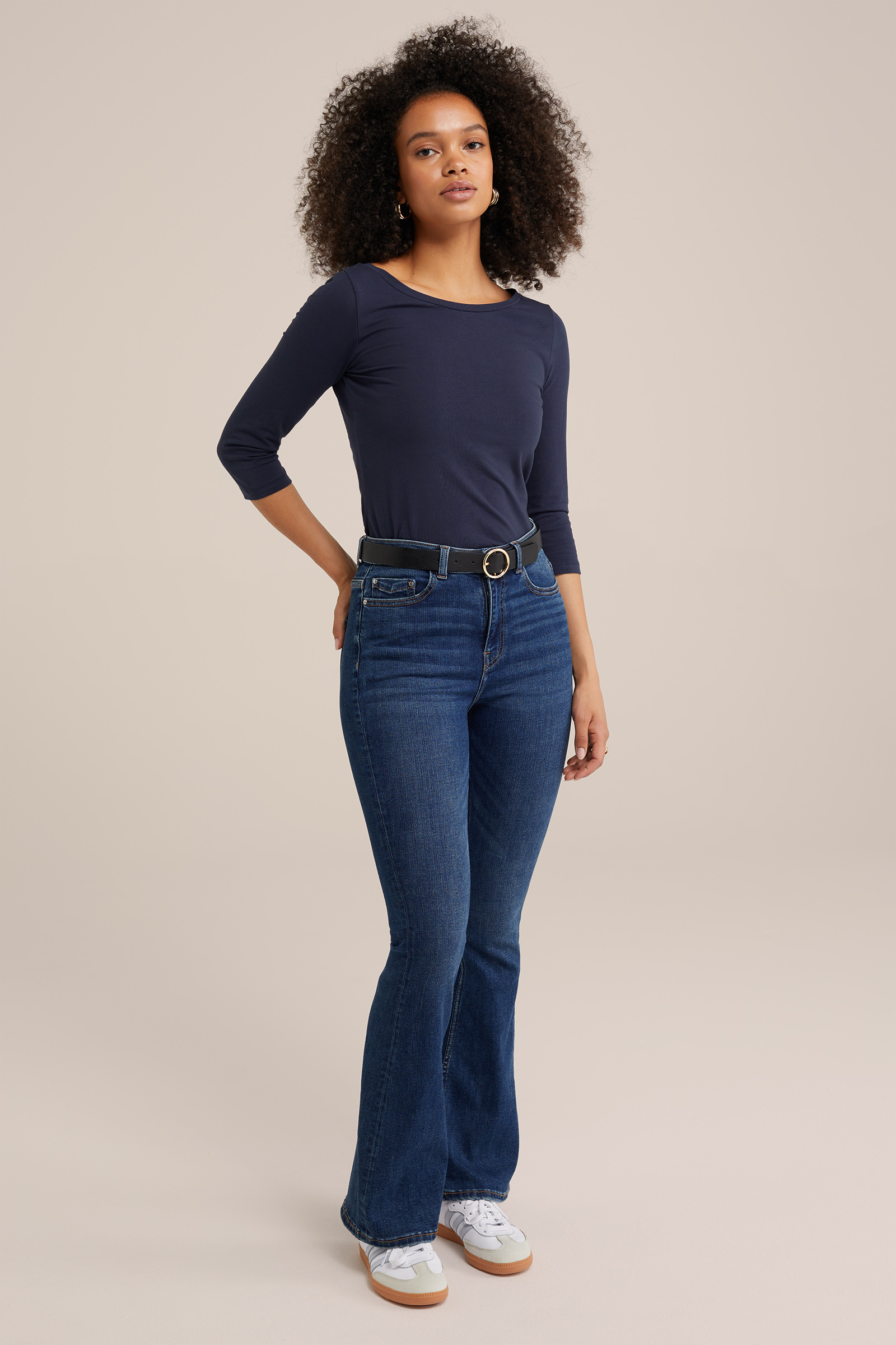 T-shirt met driekwart mouwen WE Fashion Donkerblauw