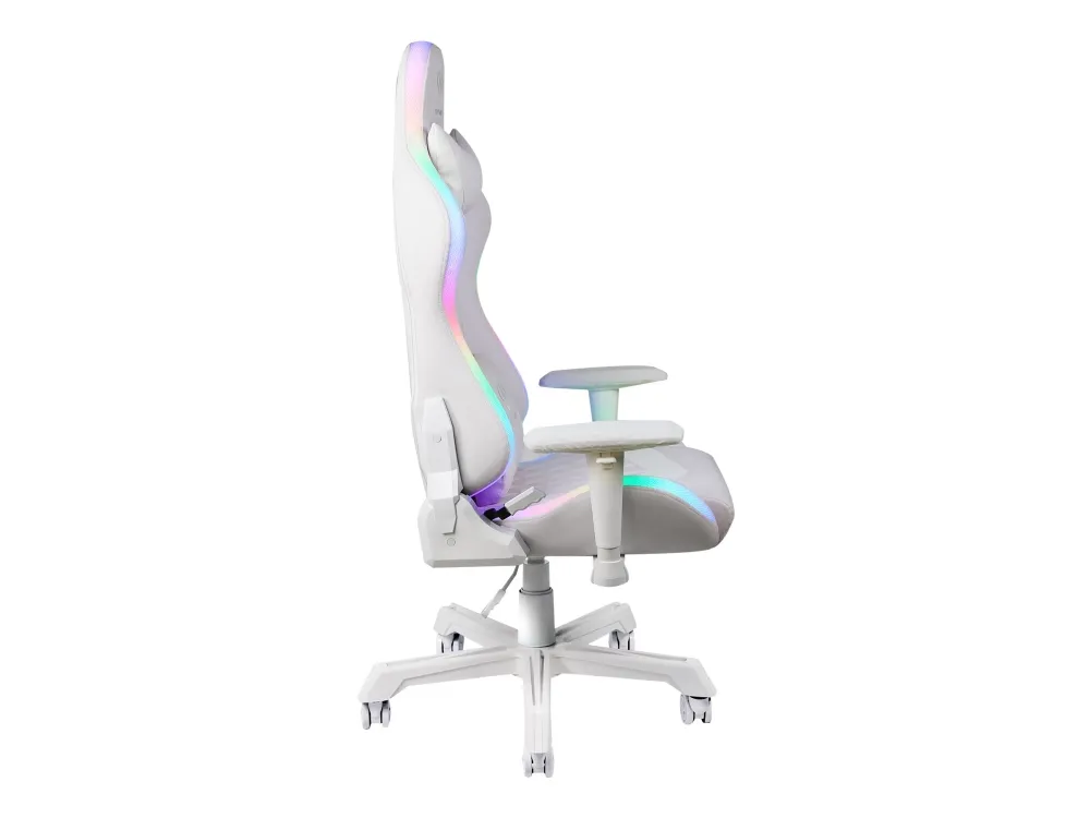 DELTACO GAMING GAM-080 - Spillestol - ergonomisk - armstøtter - T-formet - vippe - drejeled - kunstig læder - hvid, RGB