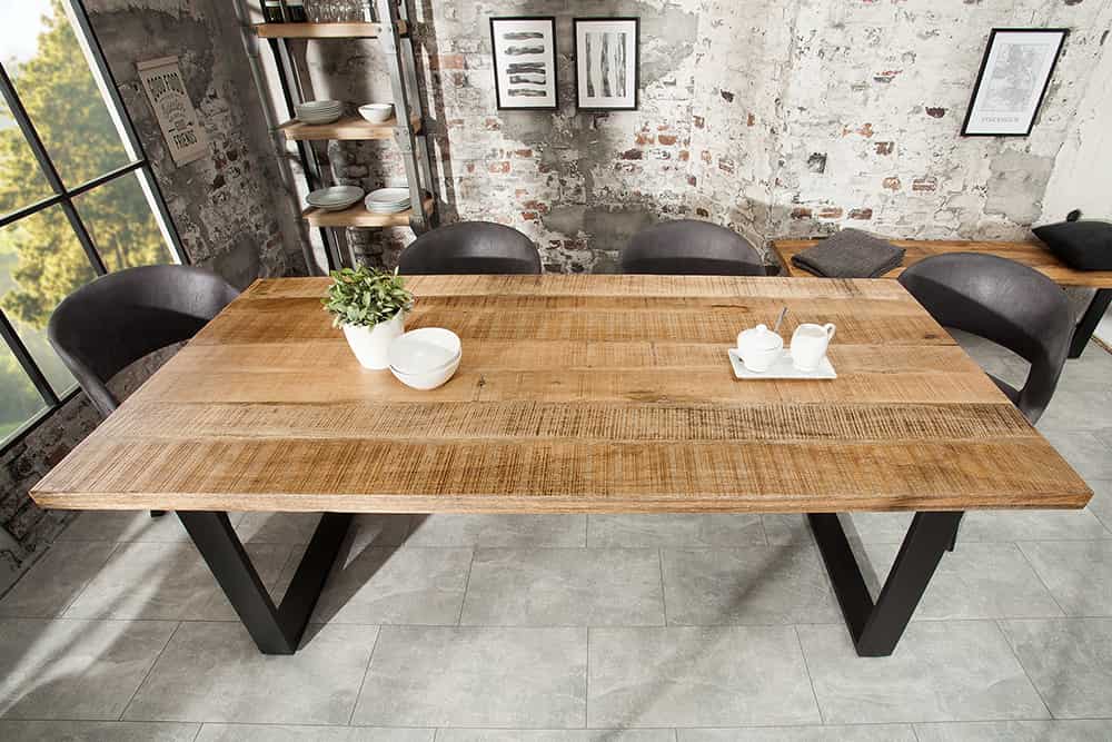 Massiver Esstisch IRON CRAFT 180cm natur Mangoholz Eisen Kufengestell Industrial Design