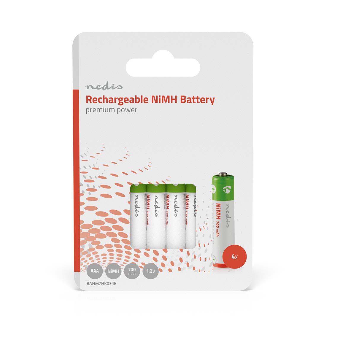 Nedis oplaadbare AAA NiMH-Batterijen - Set van 4