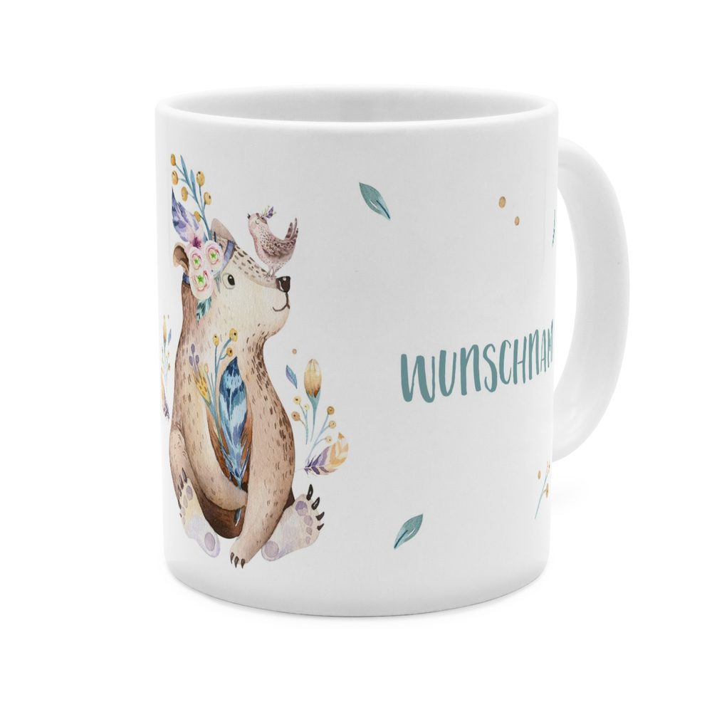 Personalisierte Panorama-Tasse, weiß (Motiv: Bär)