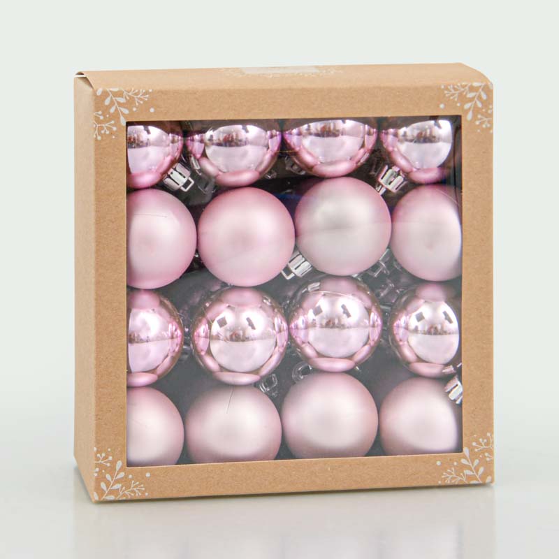 Lot de 32 boules avec 32 accroches rose
