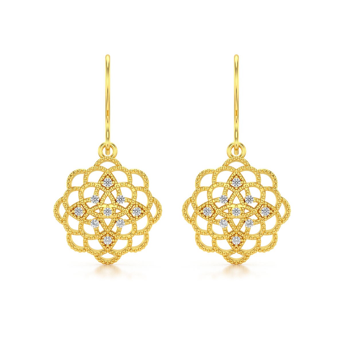 Boucles d'oreille ADEN Or 585 Jaune Diamant 4.646grs