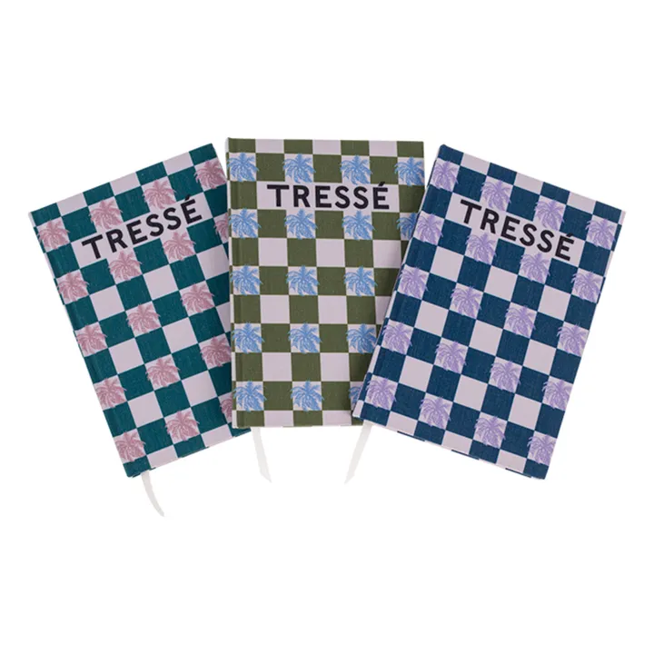 Tressé Carnets de notes damiers - Set de 3 | Bleu