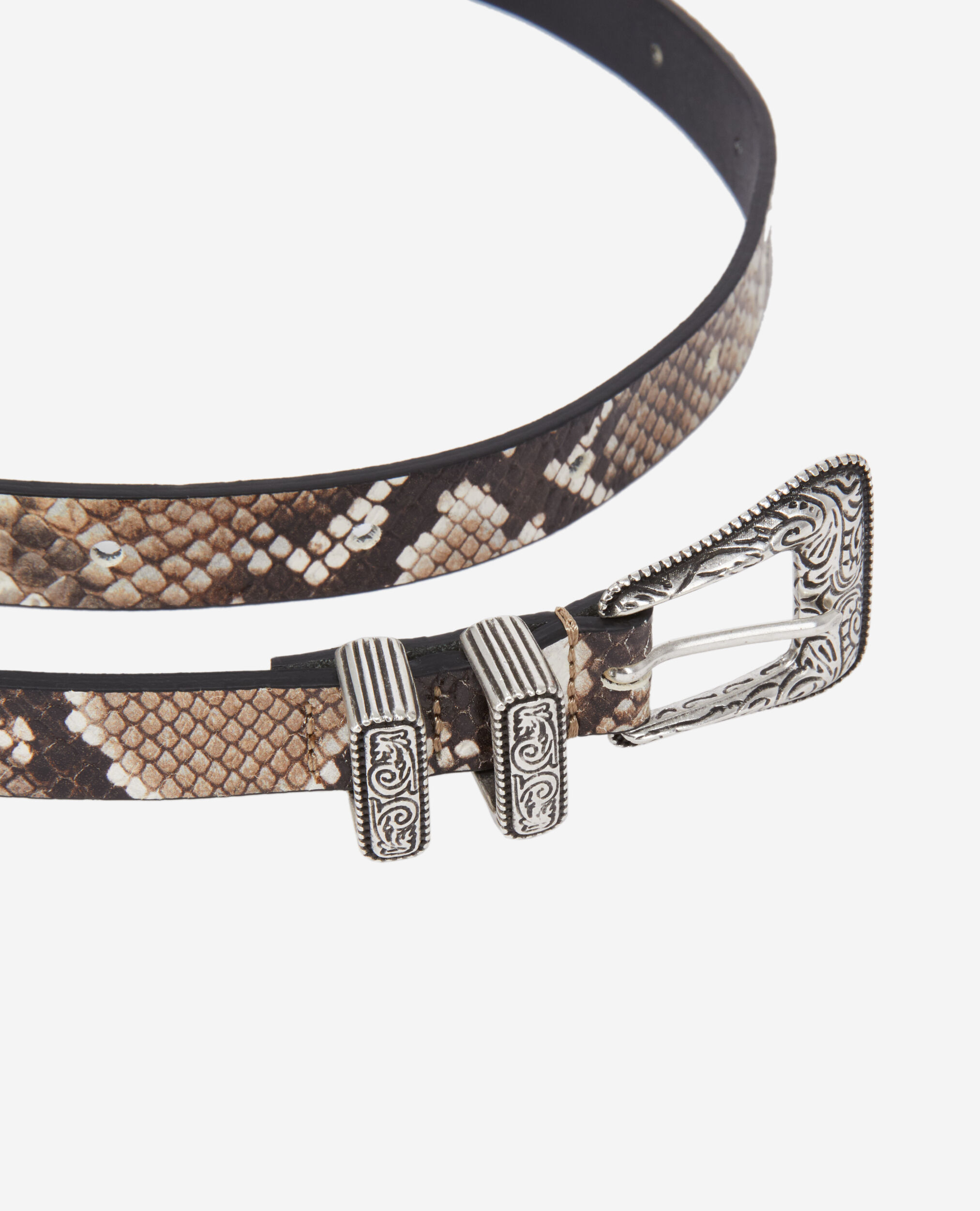 Ceinture python fine en cuir avec boucle Western