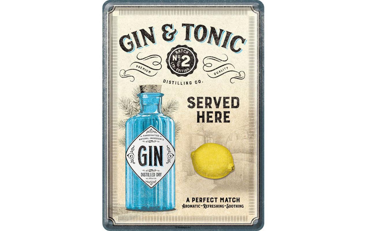 Postkarte Gin & Tonic 14 x 10 cmBlechpostkarte im Retro Design