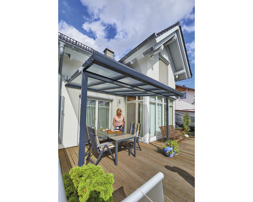 Gutta terrasoverkappingset, dubbelwandige polycarbonaatplaten, transparant, 306 x 306 cm, antraciet