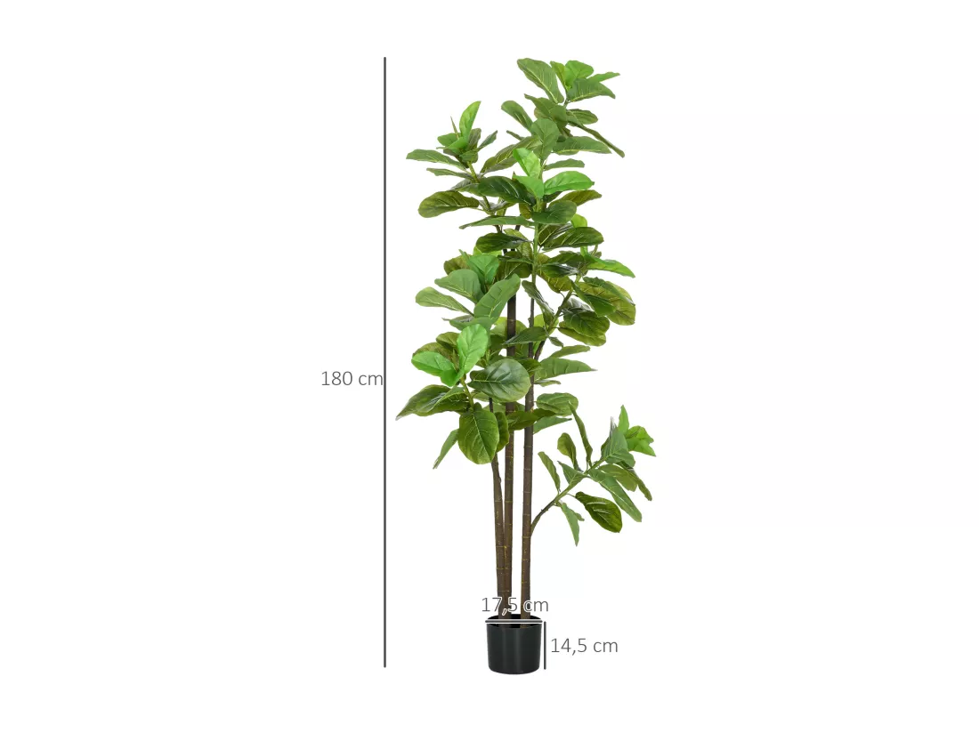 Ficus Lutea artificiels 1,80H m - lot de 2 ficus artificiels - 120 feuilles réalistes par pied - pot inclus noir vert