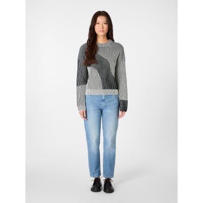 Damen-Rippenpullover, Schwarz-Weiß