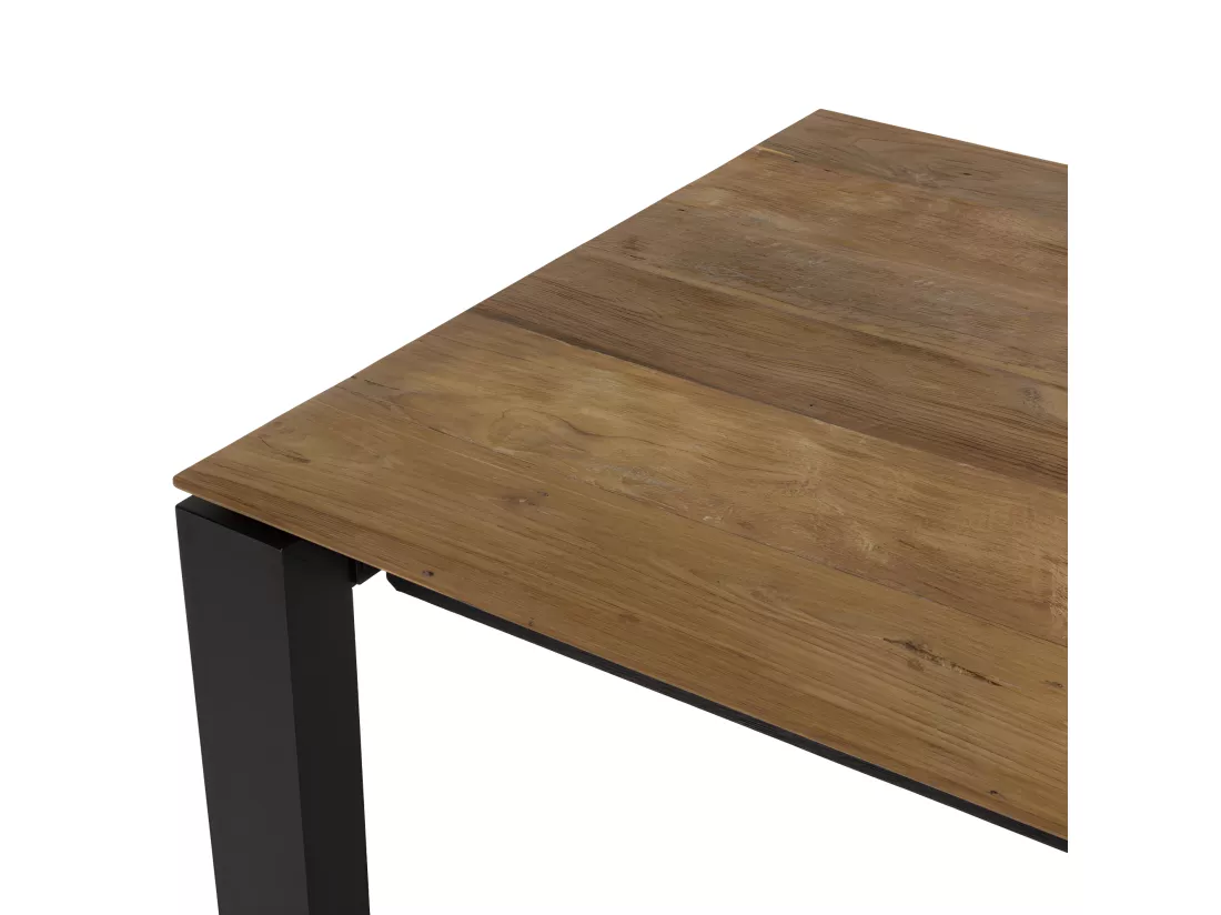 MADISON - Table à manger rectangulaire extensible 220/320cm bois teck recyclé pieds métal noir