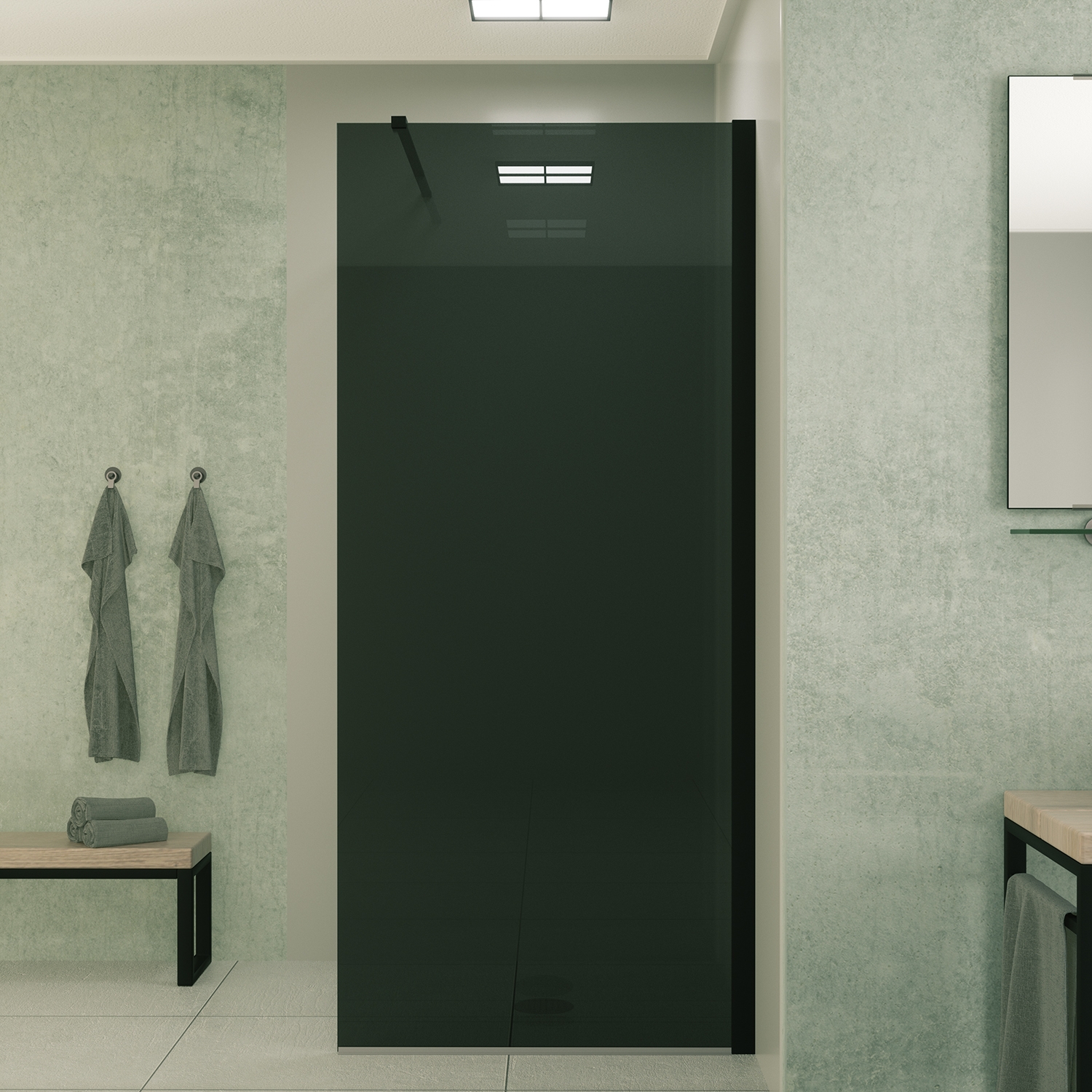 Mueller Slimline inloopdouche 90cm rookglas anti-kalk inclusief mat zwart profiel & stang