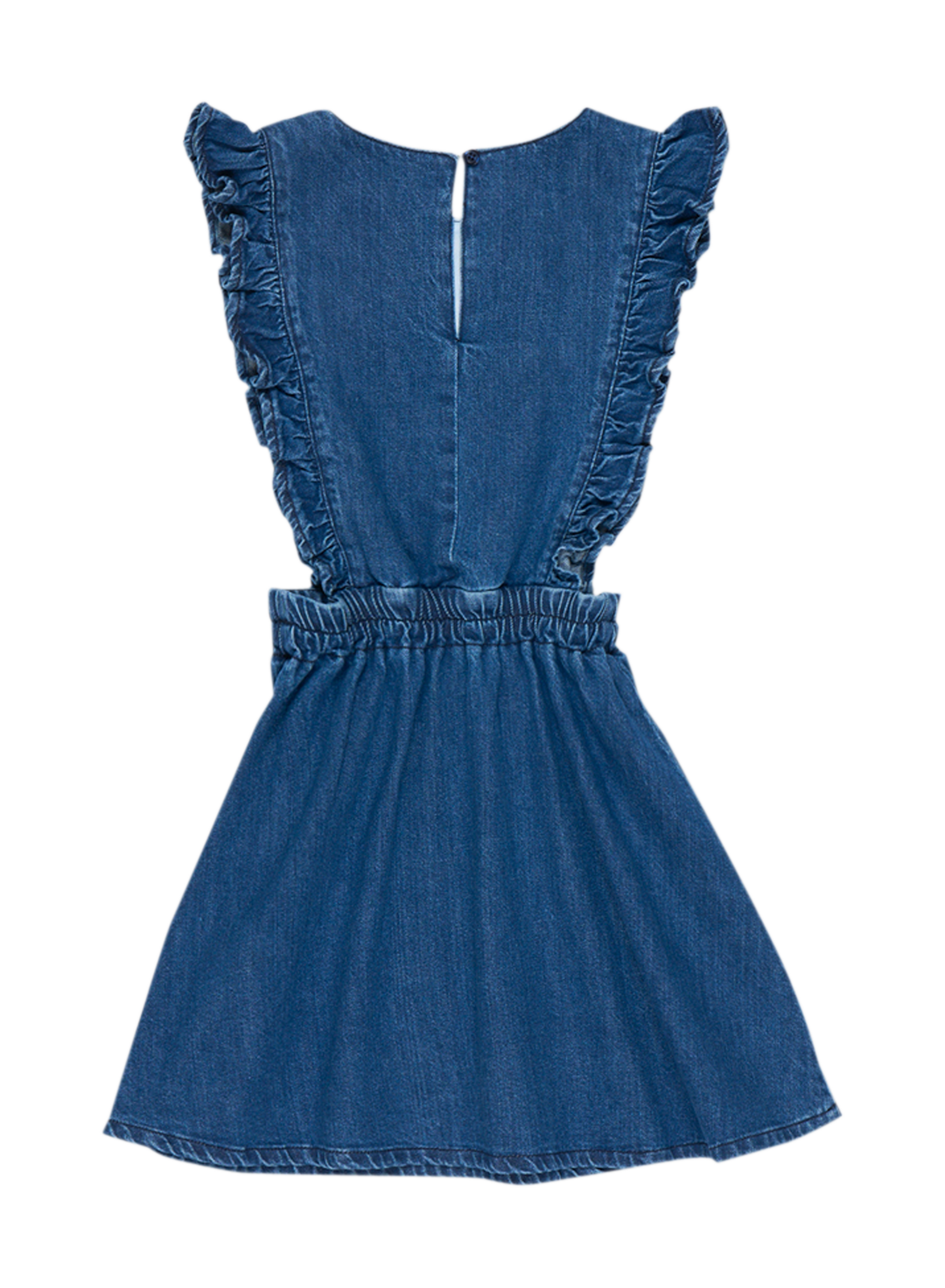 ALLEGRIA - Robe courte cintrée col rond en denim de coton| Jean brut
