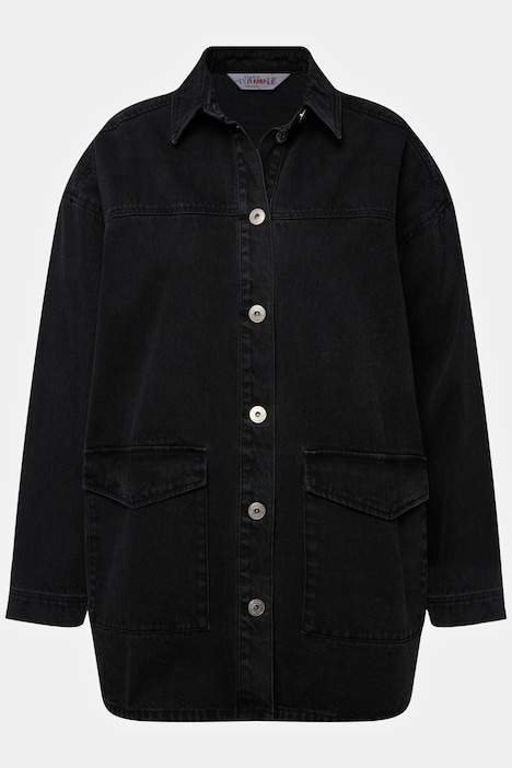 Jeanshemd, oversized, Klappentaschen, Hemdkragen, Langarm