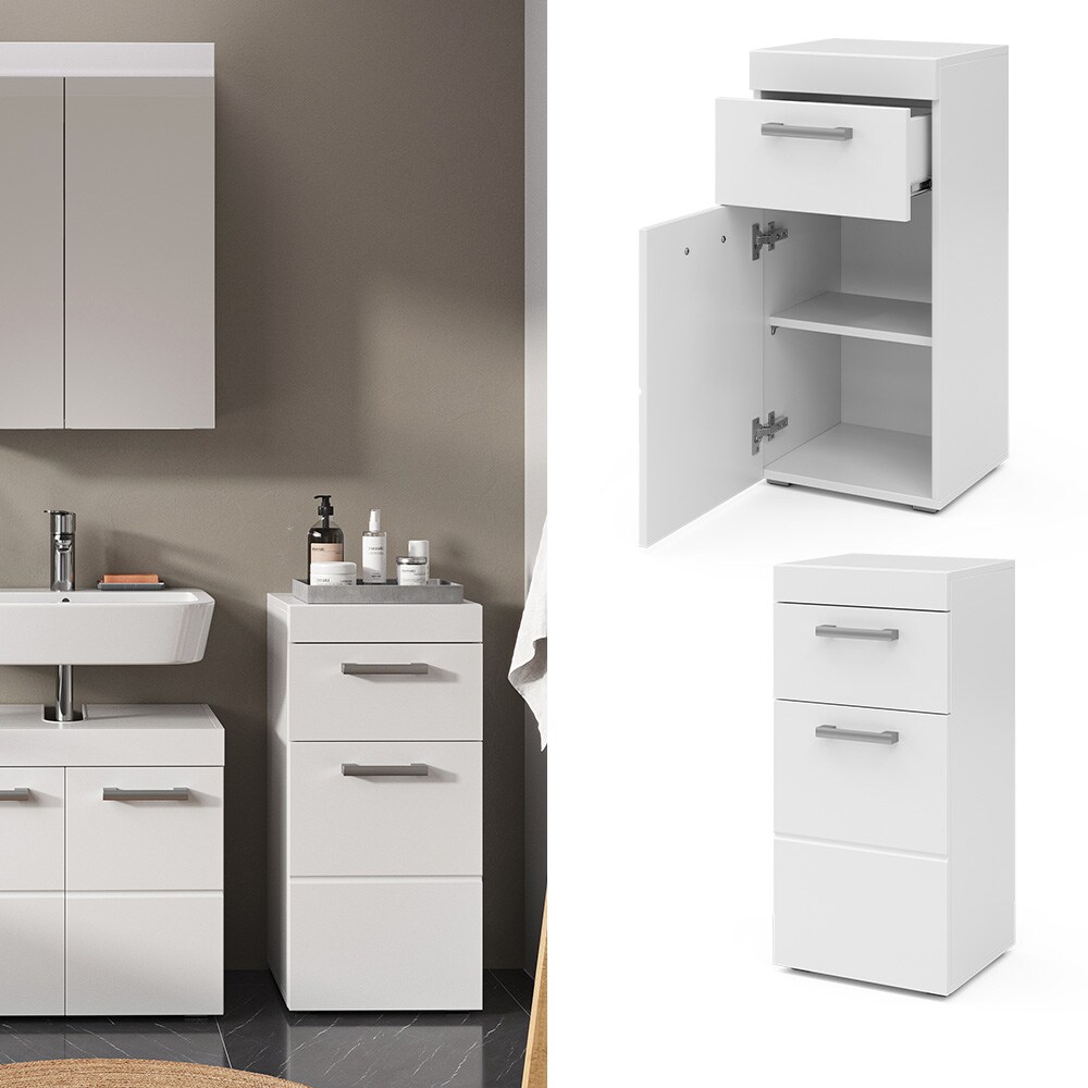 Vicco Midischrank Badschrank Badezimmermöbel Luna Weiß Skandi 37x79 cm Badezimmer Schrank Badmöbel Schranktür Schrankfach Schrankschublade Ablage Aufbewahrung