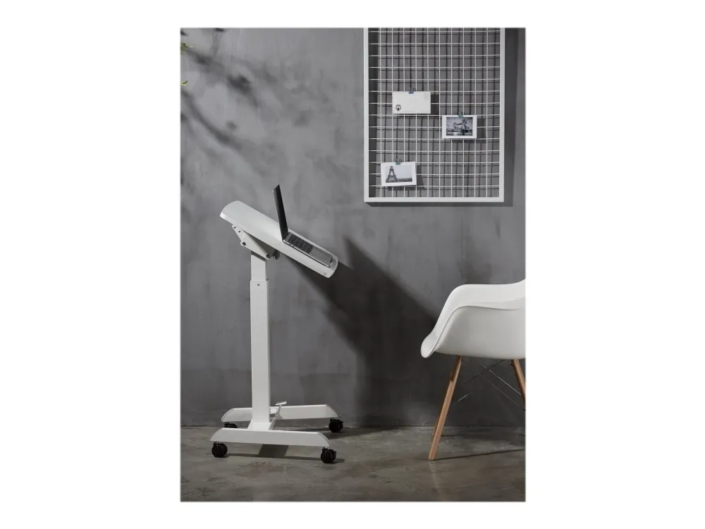 DELTACO Office - Sidde/stå-skrivebord - mobil - rektangulær - plastik, spånplade, melamin, stål, aluminium - hvid - hvid base - hvid