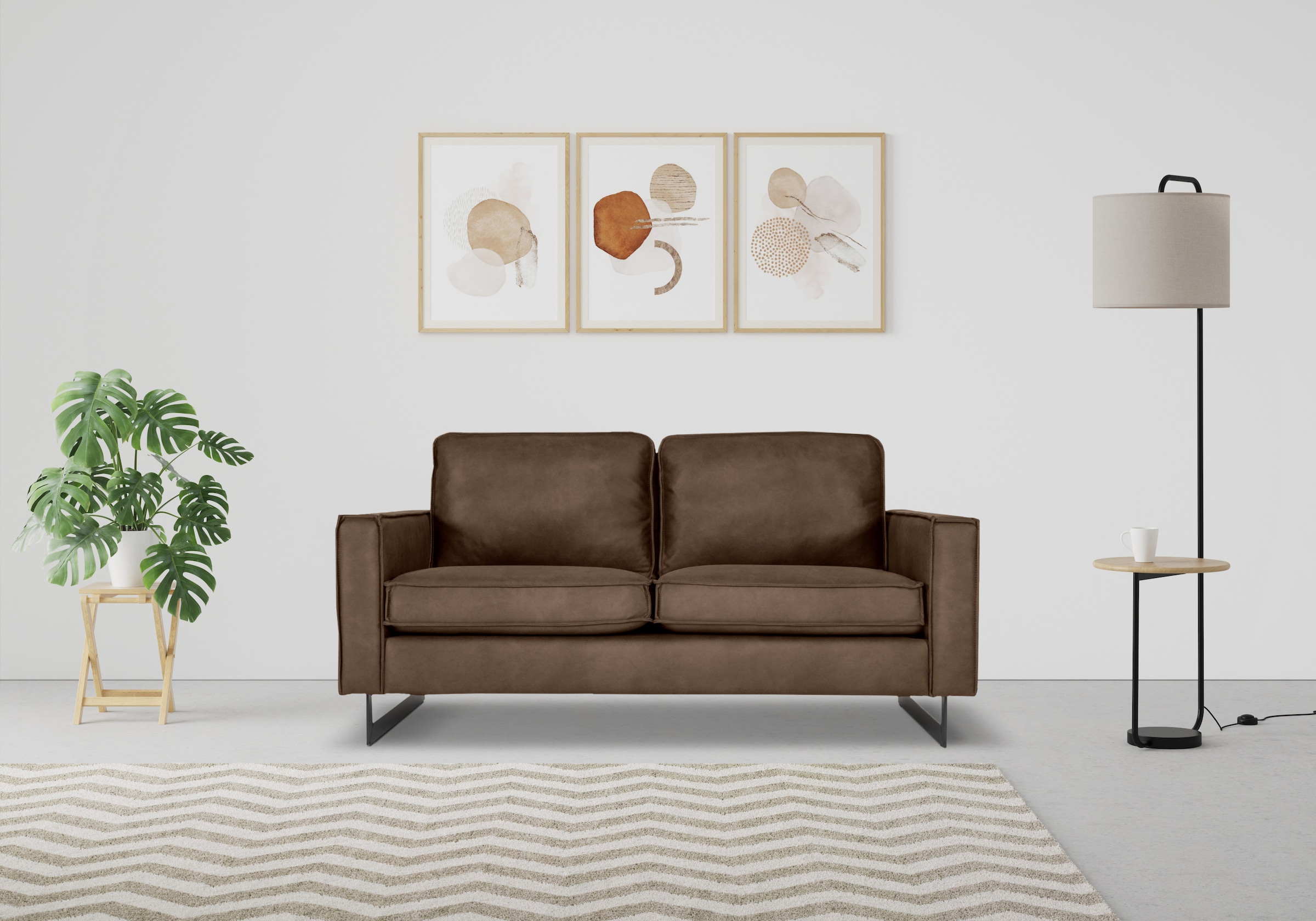 Home affaire 2-Sitzer »Pinto, 166 cm, Cord, Chenille, Lederoptik« mit Keder, schwarze Metallfüsse, Wellenunterfederung