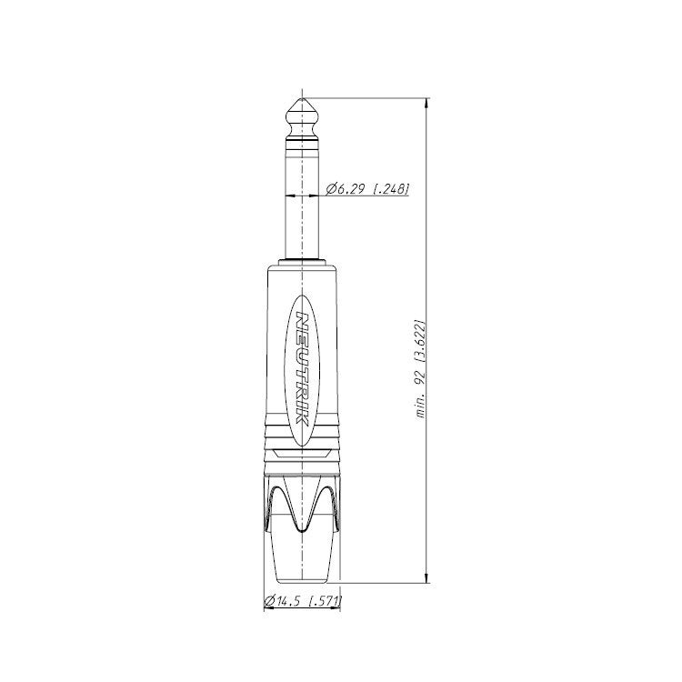 Neutrik NP2X-B jack 6.3mm mono kabeldeel, verguld